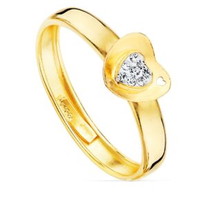 9K SORTIJA ORO AMARILLO CORAZON CON CIRCONITAS. ANCHO: 6 MM