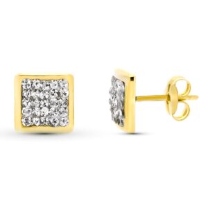 9K PENDIENTES ORO AMARILLO CUADRADOS. CIRCONITA 7 X 7 MM PRESION