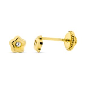 9K PENDIENTES ORO AMARILLO FLOR CON CIRCONITA. MEDIDA: 4 X 4 MM. CIERRE TUERCA