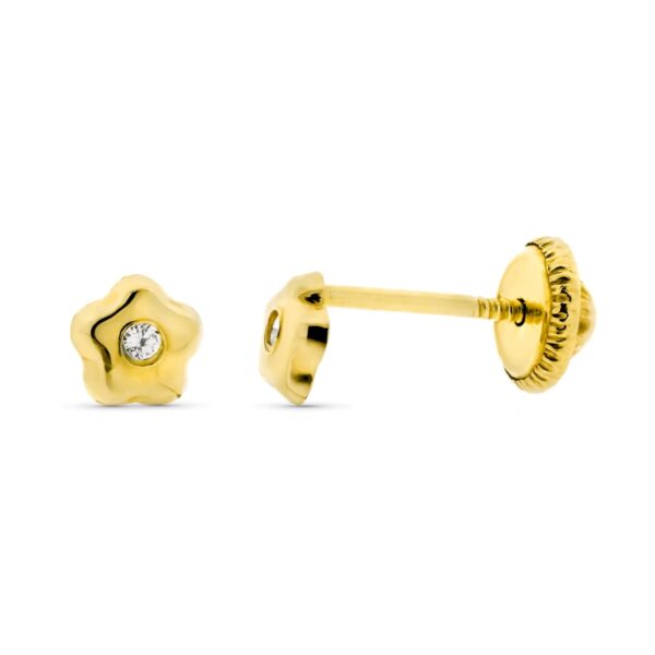 9K PENDIENTES ORO AMARILLO FLOR CON CIRCONITA. MEDIDA: 4 X 4 MM. CIERRE TUERCA