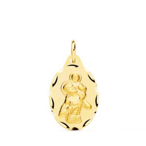 9K MEDALLA ORO AMARILLO SAN CRISTOBAL OVAL TALLADO 20X13 MM