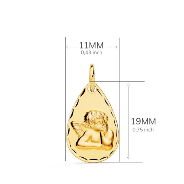 9K MEDALLA ORO AMARILLO GOTA ANGELITO BURLON TALLADA 19 X 11 MM - Imagen 2
