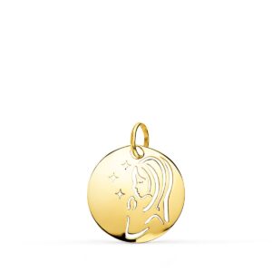 9K MEDALLA ORO AMARILLO VIRGEN NIÑA ORO AMARILLO REDONDA CALADA TUMBO EN BRILLO 15 MM