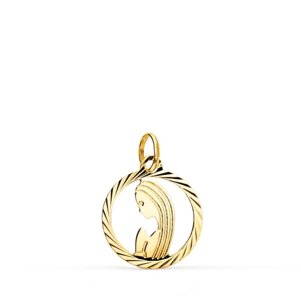 9K MEDALLA ORO AMARILLO VIRGEN NIÑA REDONDA TALLADA HELICE. 14 MM