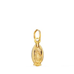 18K MEDALLA ORO AMARILLO VIRGEN DE GUADALUPE MEXICO SILUETA MATIZADA 14 X 6 MM