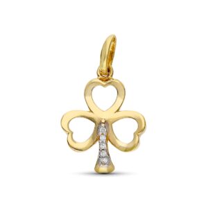 9K COLGANTE ORO TREBOL CORAZONES CIRCONITAS