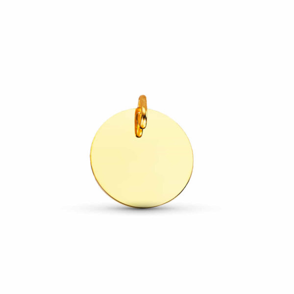 9K COLGANTE ORO AMARILLO DISCO REDONDO LISO EN BRILLO. DIAMETRO: 18 MM