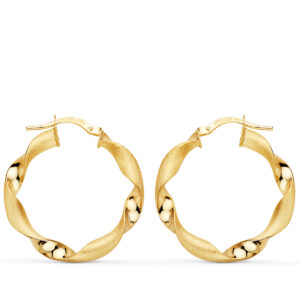 9K AROS ORO AMARILLO HUECOS RETORCIDOS MATE Y BRILLO 26 MM x3.75 MM