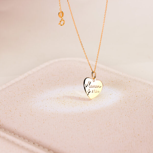 9K COLGANTE ORO AMARILLO CORAZON EN BRILLO MAMAN JE T AIME. 14X14MM - Imagen 2