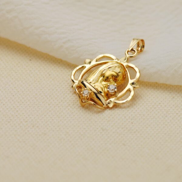 9K MEDALLA ORO AMARILLO VIRGEN NIÑA CERCO CON CIRCONITA 21X19 MM - Imagen 2