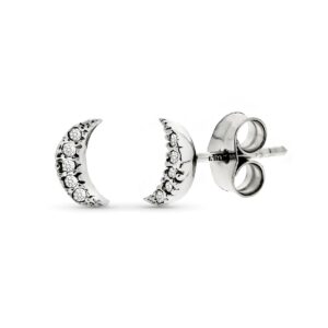 9K PENDIENTES ORO BLANCO LUNA DIAMANTES 0.05 CTS SI-H 7X3 MM PRESION