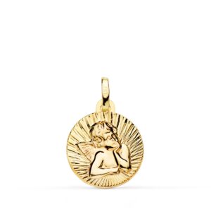 9K MEDALLA ORO AMARILLO ANGELITO BURLON ESTRIADO EN BRILLO 14 MM
