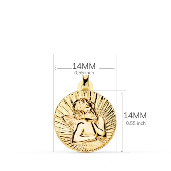 9K MEDALLA ORO AMARILLO ANGELITO BURLON ESTRIADO EN BRILLO 14 MM - Imagen 2