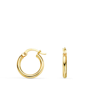 18K PENDIENTES AROS ORO AMARILLO HUECOS REDONDOS TUBO REDONDO 14 MM. GROSOR 2 MM