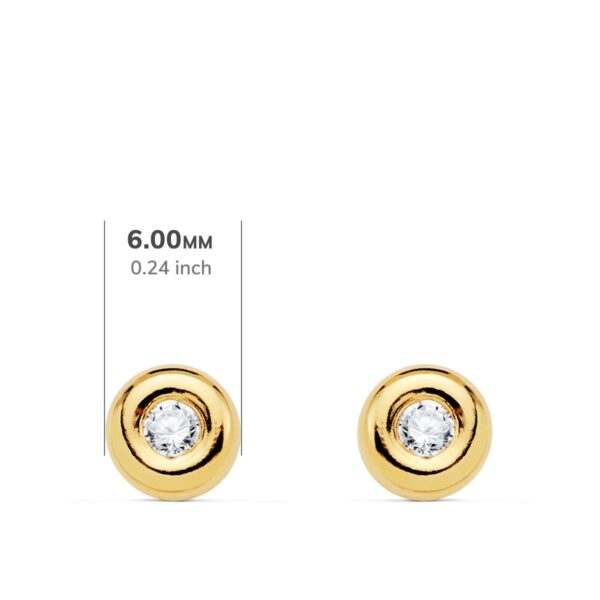 18K PENDIENTES ORO AMARILLO CHATON 6 MM DIAMANTES 2,6 MM 0,140 CTS PRESION - Imagen 2