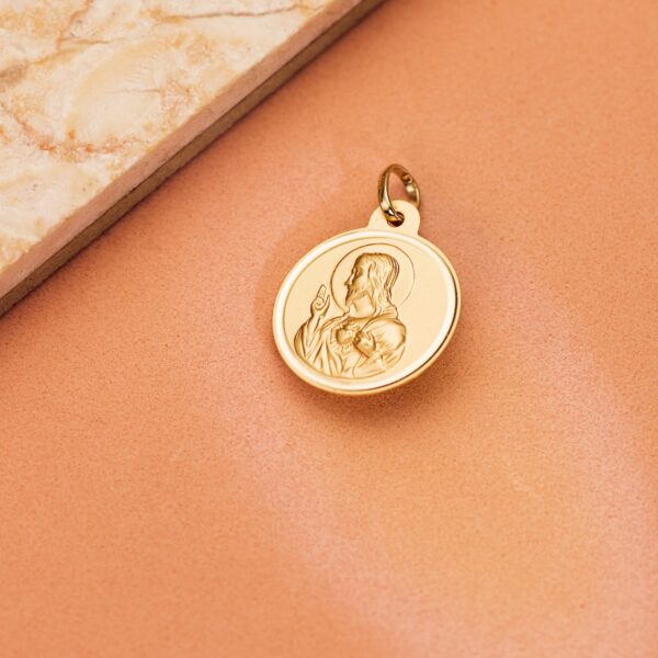 18K MEDALLA ORO AMARILLO CRISTO SAGRADO CORAZON DE JESUS BISEL 20 MM - Imagen 3