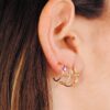 18K PENDIENTES ORO AMARILLO MEDIO ARO AMATISTA TALLA MARQUISE. 15X2 MM PRESION - Imagen 3