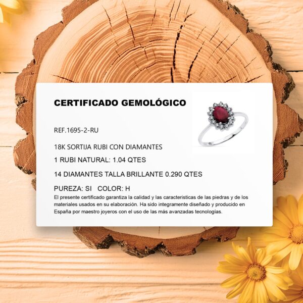 18K SORTIJA ORO BLANCO RUBI 1,04 QT. DIAMANTES 0.290 QTS. SI-H - Imagen 3