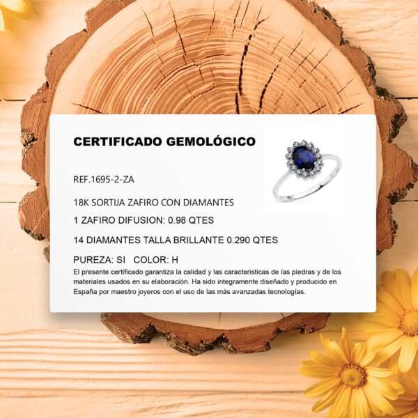 18K SORTIJA ORO BLANCO ZAFIRO DIFUSION 7X5 MM 0,98 QTS. DIAMANTES 0,290 QTS. SI-H 11,5X9,5 MM - Imagen 3