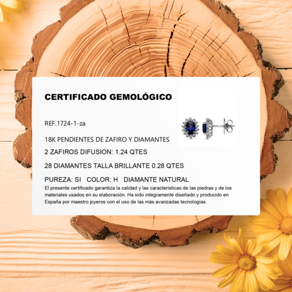 18K PENDIENTES ORO BLANCO ZAFIRO 6X4 MM 1,24 QT. DIAMANTES 0,28 QTS. SI-H CIERRE PRESION 9,5X8 MM - Imagen 2