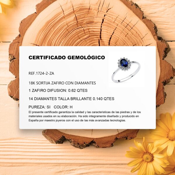 18K SORTIJA ORO BLANCO ZAFIRO 0.62 QTS. DIAMANTES 0.14 QTS. SI-H - Imagen 2