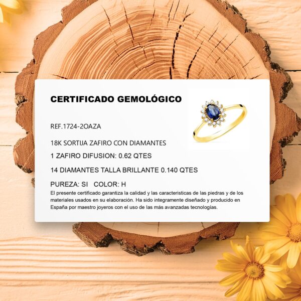 18K SORTIJA ORO AMARILLO ZAFIRO 6x4 MM 0,62 QTS. DIAMANTES 0,140 QTS. SI-H 9,5X8 MM - Imagen 2
