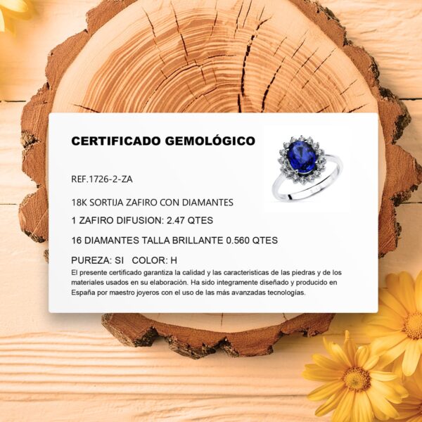 18K SORTIJA ORO BLANCO ZAFIRO 2,47 QT. DIAMANTES 0,56 QT. SI-H - Imagen 2