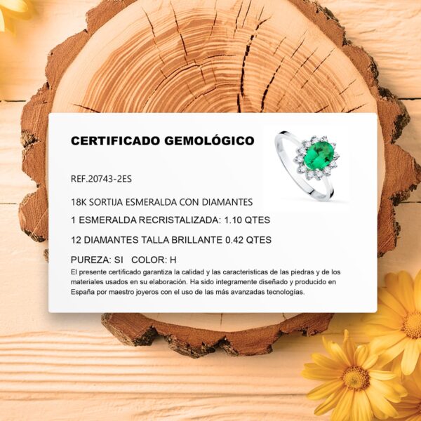 18K SORTIJA ORO BLANCO CUAJO CON DIAMANTES 0.42 QTS. ESMERALDA 8X6 MM 1.10 QTS. - Imagen 3