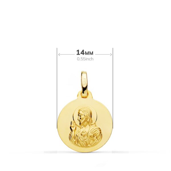 18K ESCAPULARIO ORO AMARILLO LISO VIRGEN DEL CARMEN CORAZON DE JESUS 14 MM - Imagen 2