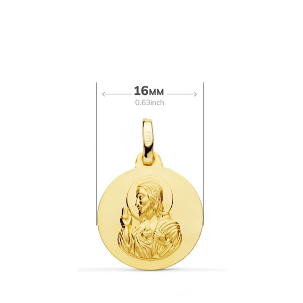18K ESCAPULARIO ORO AMARILLO LISO VIRGEN DEL CARMEN CORAZON DE JESUS 16 MM - Imagen 2