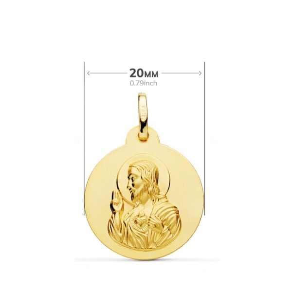 18K ESCAPULARIO ORO AMARILLO LISO VIRGEN DEL CARMEN CORAZON DE JESUS 20 MM - Imagen 2