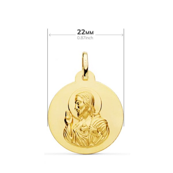 18K ESCAPULARIO ORO AMARILLO LISO VIRGEN DEL CARMEN CORAZON JESUS 22 MM - Imagen 2