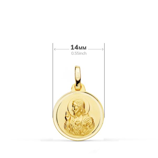 18K ESCAPULARIO ORO AMARILLO BISEL ORO AMARILLO VIRGEN DEL CARMEN CORAZON DE JESUS 14 MM - Imagen 3