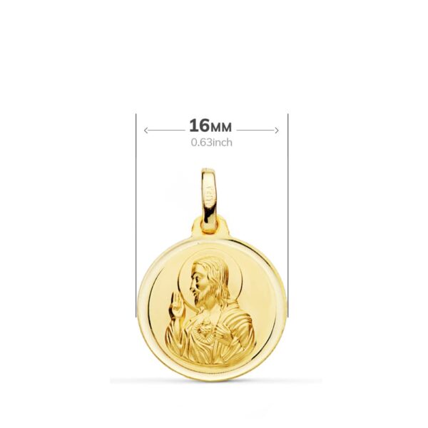 9K ESCAPULARIO ORO AMARILLO BISEL ORO AMARILLO VIRGEN DEL CARMEN CORAZON DE JESUS 16 MM - Imagen 2