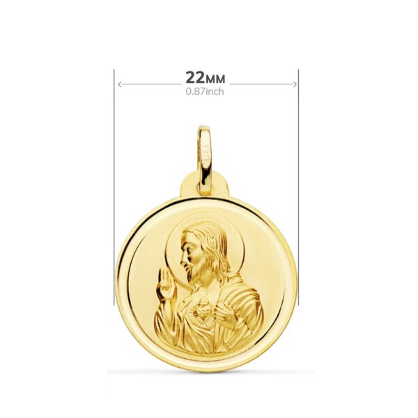18K ESCAPULARIO ORO AMARILLO BISEL ORO AMARILLO VIRGEN DEL CARMEN CORAZON DE JESUS 22 MM - Imagen 3