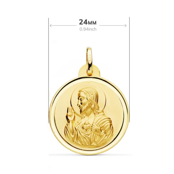 18K ESCAPULARIO ORO AMARILLO BISEL ORO AMARILLO VIRGEN DEL CARMEN CORAZON JESUS 24 MM - Imagen 3