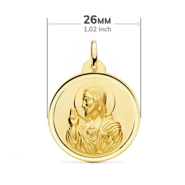 18K ESCAPULARIO ORO AMARILLO VIRGEN DEL CARMEN CORAZON DE JESUS BISEL 26 MM - Imagen 3
