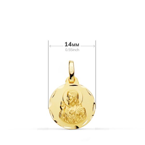 18K ESCAPULARIO ORO AMARILLO TALLADO VIRGEN DEL CARMEN CORAZON DE JESUS 14 MM - Imagen 2