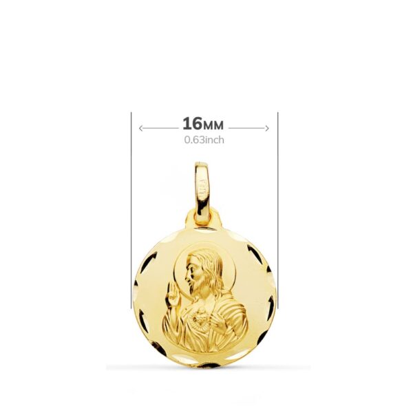 18K ESCAPULARIO ORO AMARILLO TALLADO VIRGEN DEL CARMEN CORAZON DE JESUS 16 MM - Imagen 2