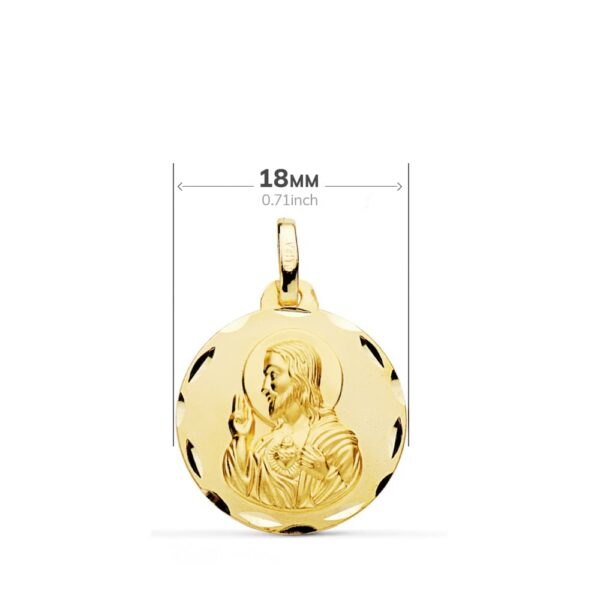 18K ESCAPULARIO ORO AMARILLO TALLADO VIRGEN DEL CARMEN CORAZON DE JESUS 18 MM - Imagen 2