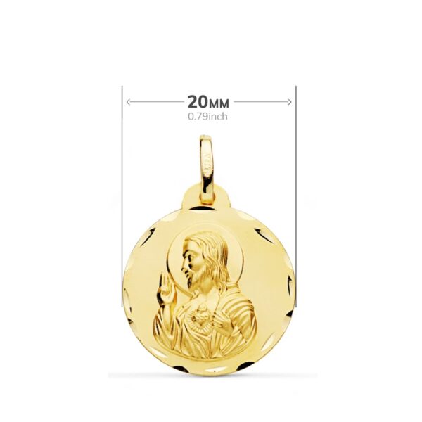 9K ESCAPULARIO ORO AMARILLO TALLADO VIRGEN DEL CARMEN Y CORAZON DE JESUS 20 MM - Imagen 2