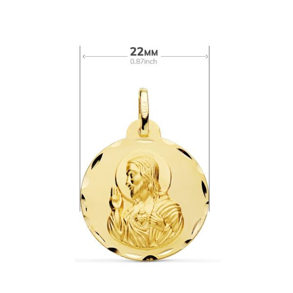 9K ESCAPULARIO ORO AMARILLO TALLADO VIRGEN DEL CARMEN Y CORAZON DE JESUS 22 MM - Imagen 2