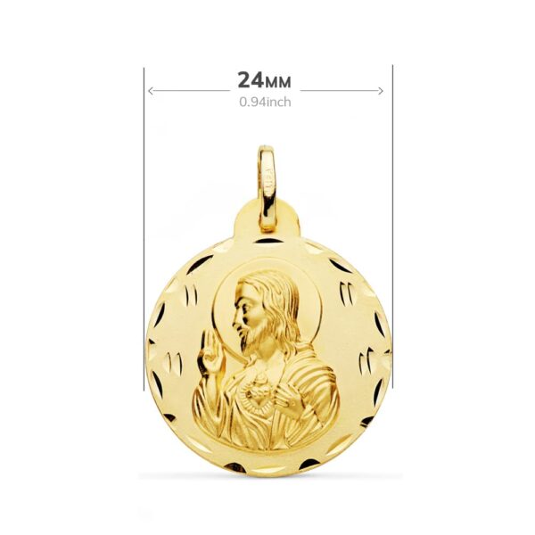 18K ESCAPULARIO ORO AMARILLO TALLADO VIRGEN DEL CARMEN Y CORAZON DE JESUS 24 MM - Imagen 2