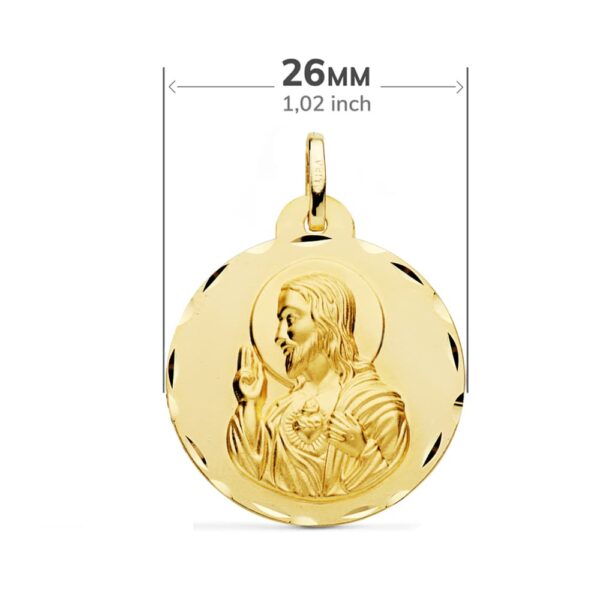 18K ESCAPULARIO ORO AMARILLO TALLADO VIRGEN DEL CARMEN Y CORAZON DE JESUS 26 MM - Imagen 2