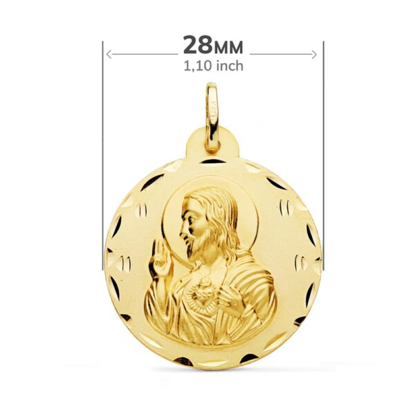 18K ESCAPULARIO ORO AMARILLO TALLADO VIRGEN DEL CARMEN Y CORAZON DE JESUS 28 MM - Imagen 2