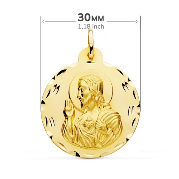 18K ESCAPULARIO ORO AMARILLO TALLADO VIRGEN DEL CARMEN CORAZON DE JESUS 30 MM - Imagen 3
