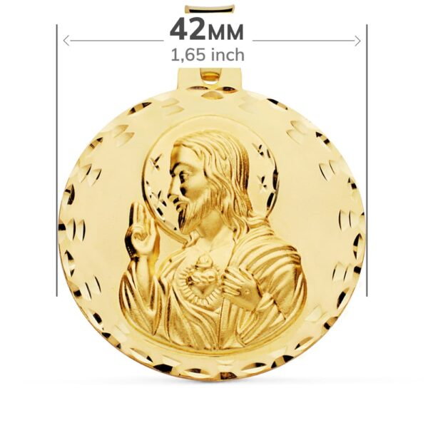 18K ESCAPULARIO ORO AMARILLO TALLADO VIRGEN DEL CARMEN Y CORAZON DE JESUS 42 MM - Imagen 2