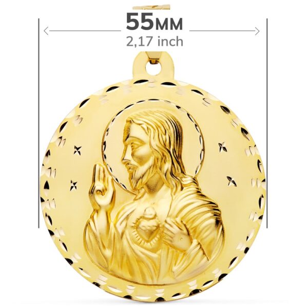 18K MEDALLA ORO AMARILLO ESCAPULARIO ORO AMARILLO TALLADO VIRGEN DEL CARMEN Y CORAZON DE JESUS 55 MM - Imagen 2