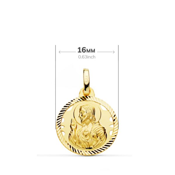 18K ESCAPULARIO ORO AMARILLO HELICE CALADO VIRGEN CARMEN Y CORAZON DE JESUS 16 MM - Imagen 2