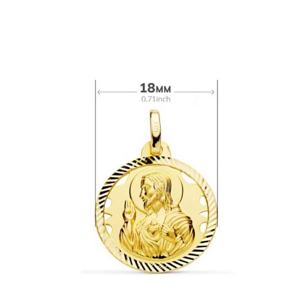 18K ESCAPULARIO ORO AMARILLO HELICE CALADO VIRGEN CARMEN Y CORAZON DE JESUS 18 MM - Imagen 2